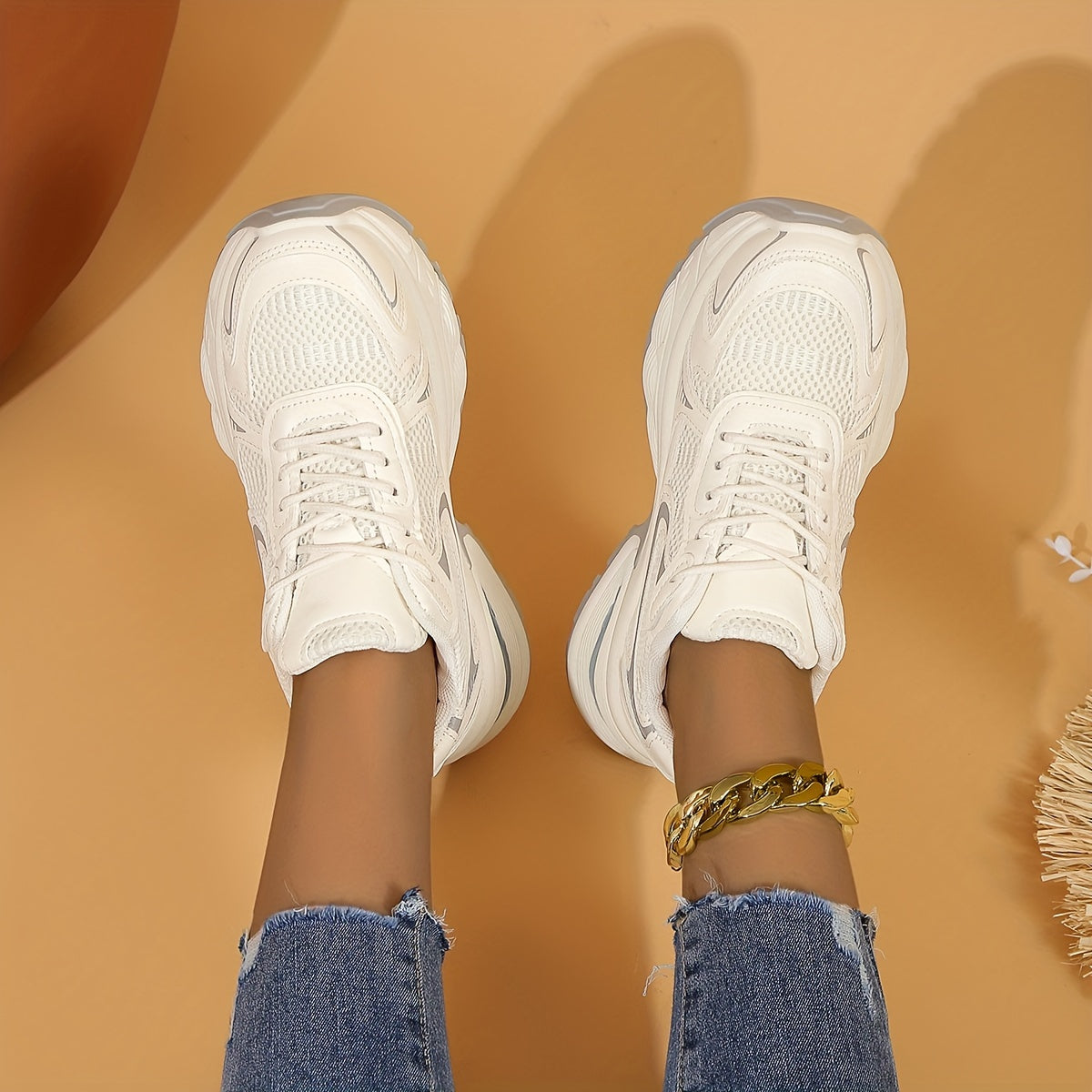 Baskets épaisses à la mode, chaussures de sport à plateforme basse en maille respirante