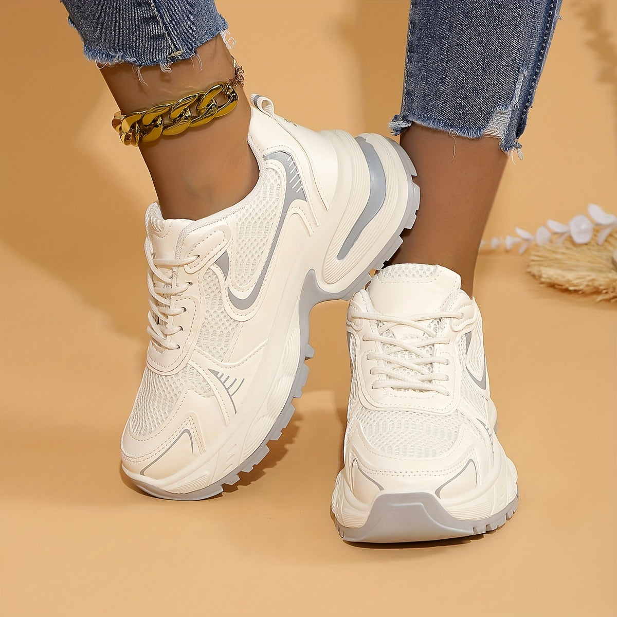 Baskets épaisses à la mode, chaussures de sport à plateforme basse en maille respirante