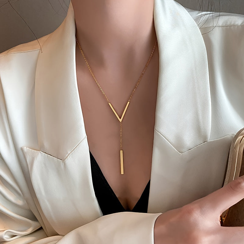 Collier Long en forme de V, chaîne de cou Simple en acier inoxydable