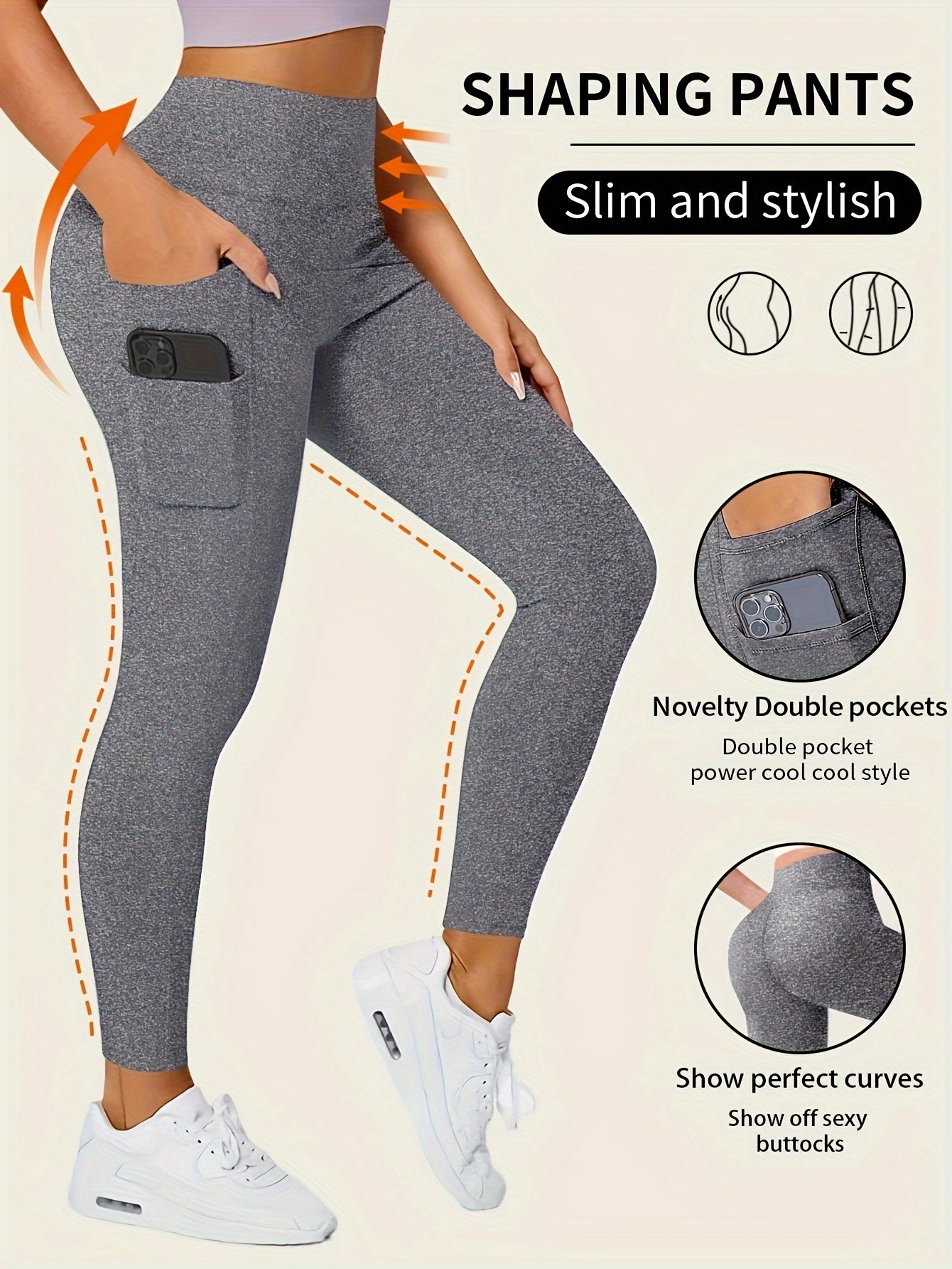 Leggings Slim taille haute sans couture avec poches latérales, vêtements de sport