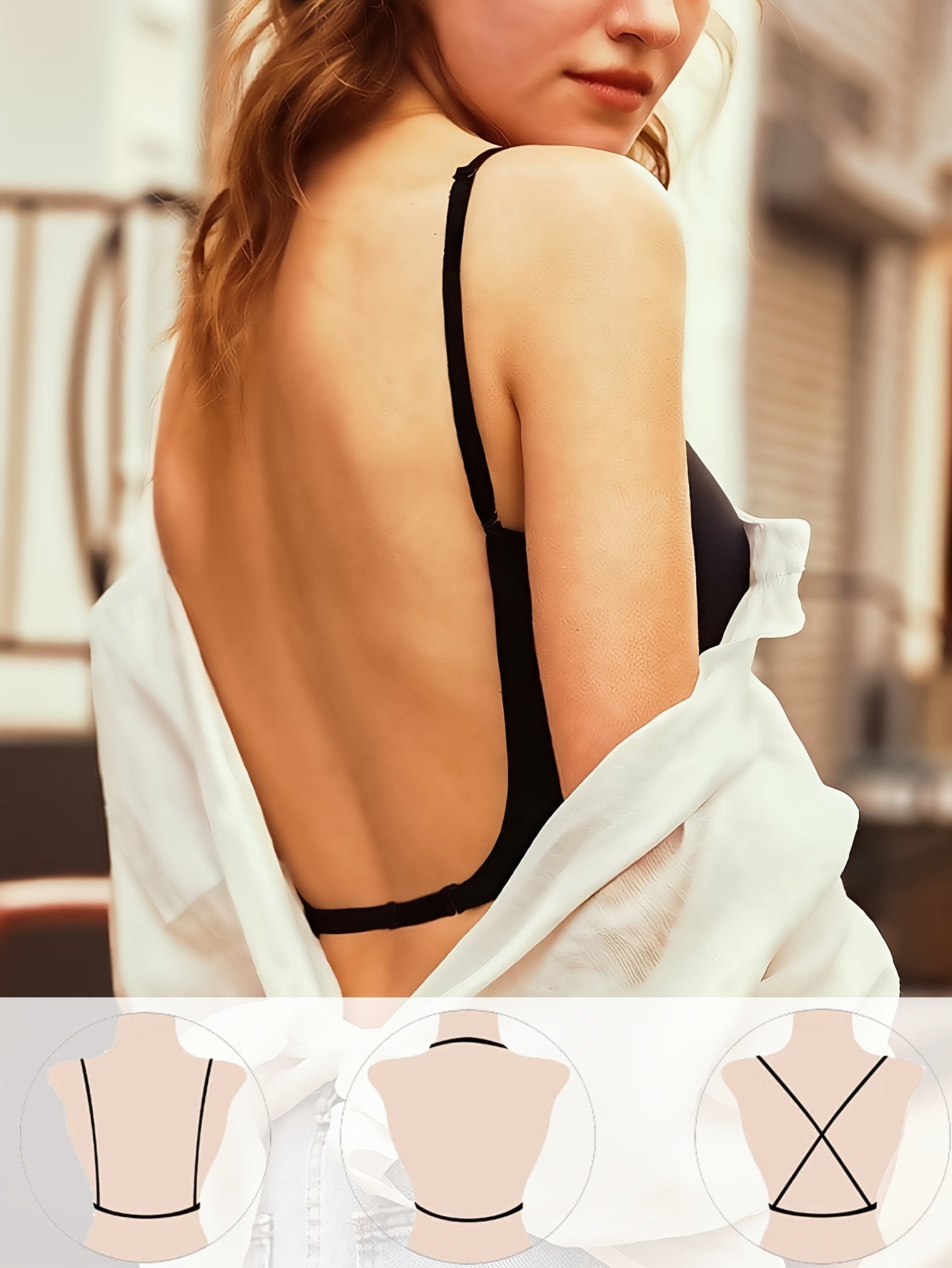2 pièces soutien-gorge sans couture, dos nu en U, respirant et confortable avec bretelles réglables