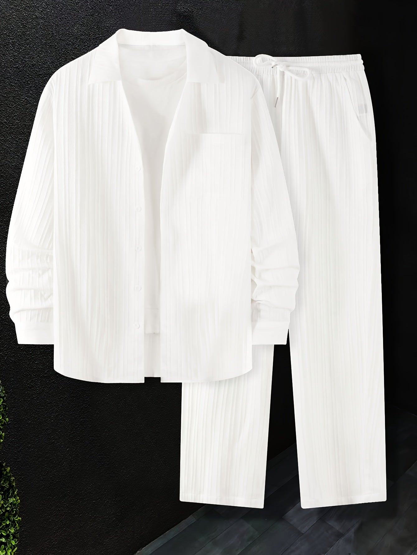Ensemble 2 pièces décontracté ,chemise boutonné, pantalon à cordon  décontracté