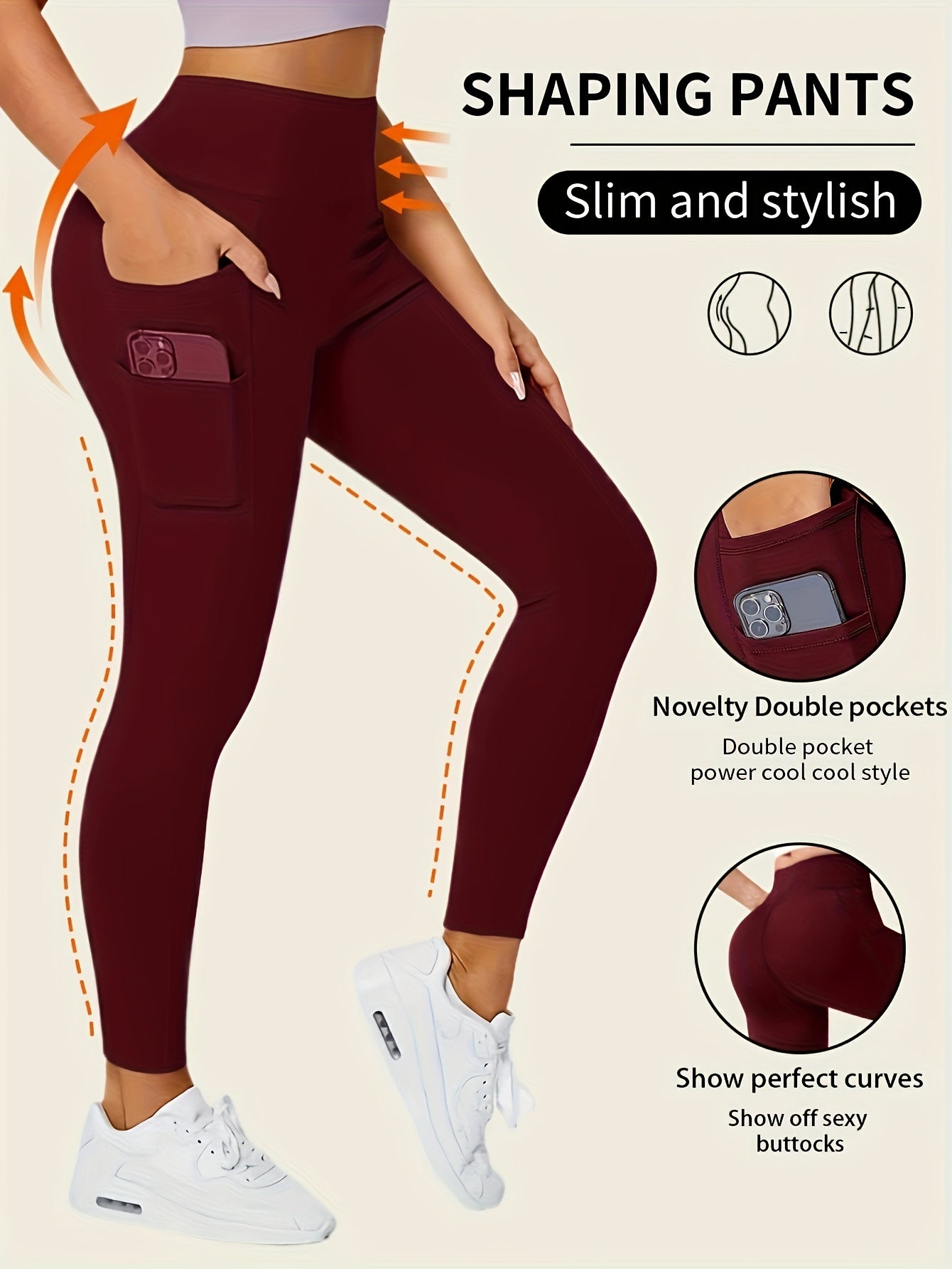 Leggings Slim taille haute sans couture avec poches latérales, vêtements de sport