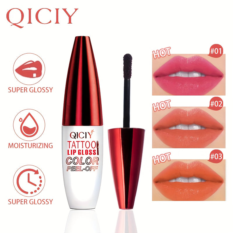 QICY Tattoo Lip Gloss Peel-Off, Rouge à lèvres liquide hydratant longue durée