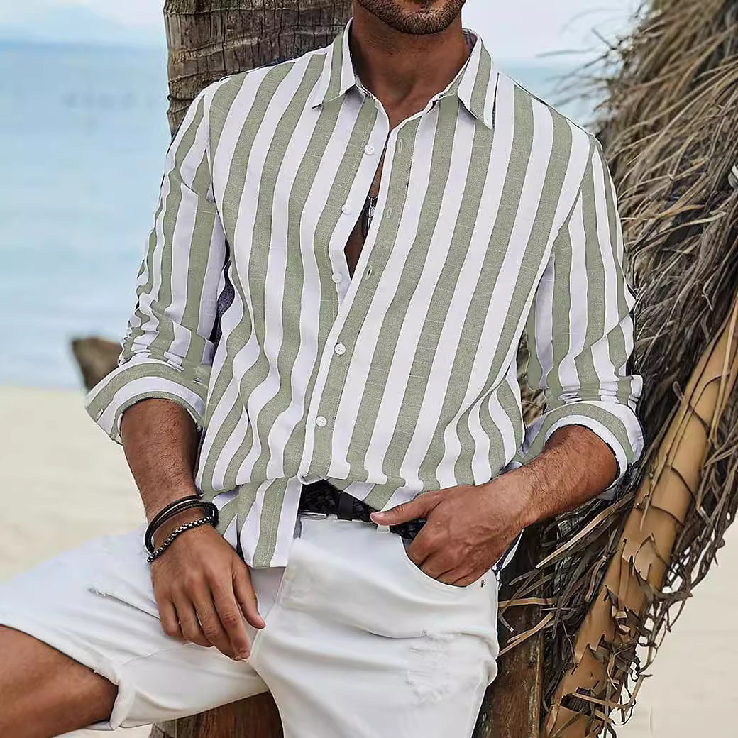 Chemise à manches longues imprimée à rayures,