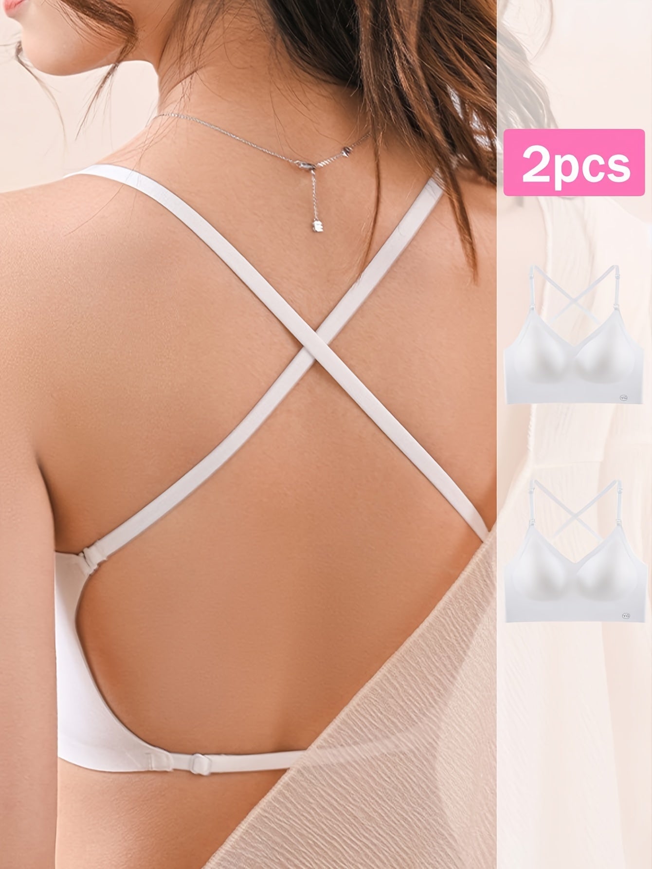 2 pièces soutien-gorge sans couture, dos nu en U, respirant et confortable avec bretelles réglables
