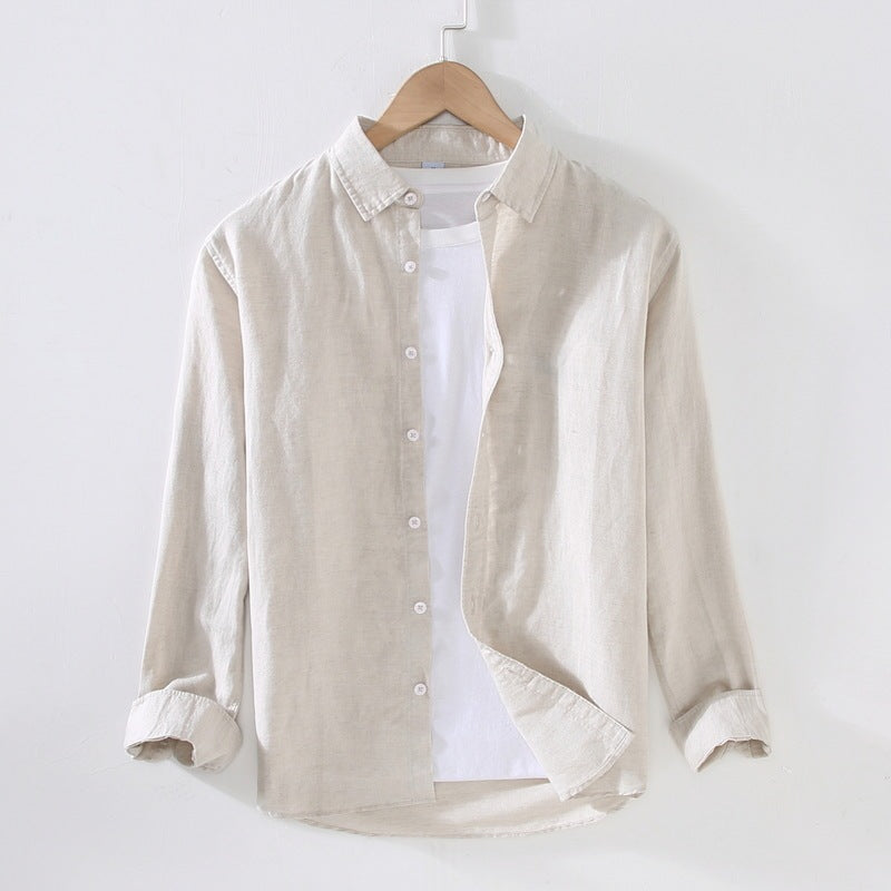 Chemise à manches longues en coton et lin