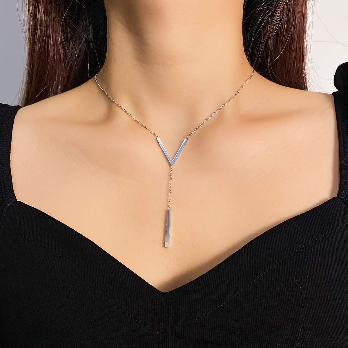 Collier Long en forme de V, chaîne de cou Simple en acier inoxydable