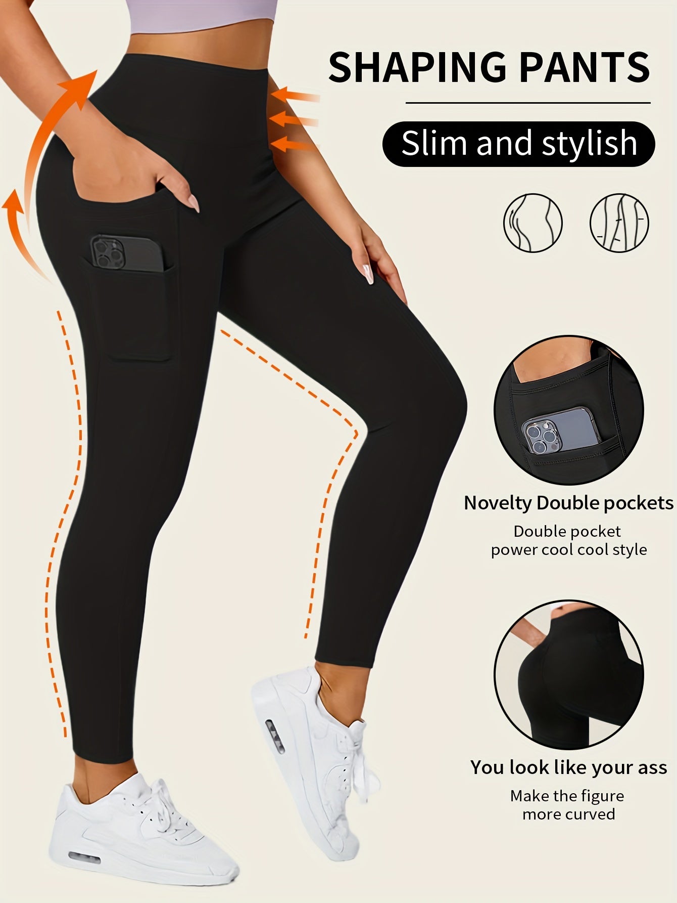 Leggings Slim taille haute sans couture avec poches latérales, vêtements de sport