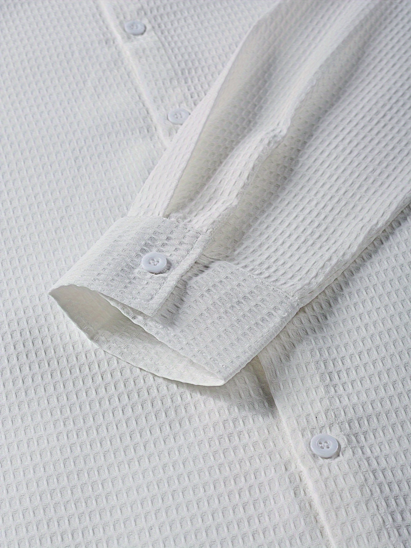Chemise à revers à manches longues, texture gaufrée, décontractée, confortable