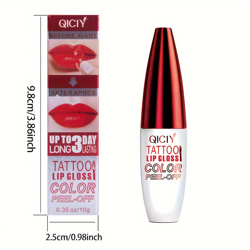 QICY Tattoo Lip Gloss Peel-Off, Rouge à lèvres liquide hydratant longue durée