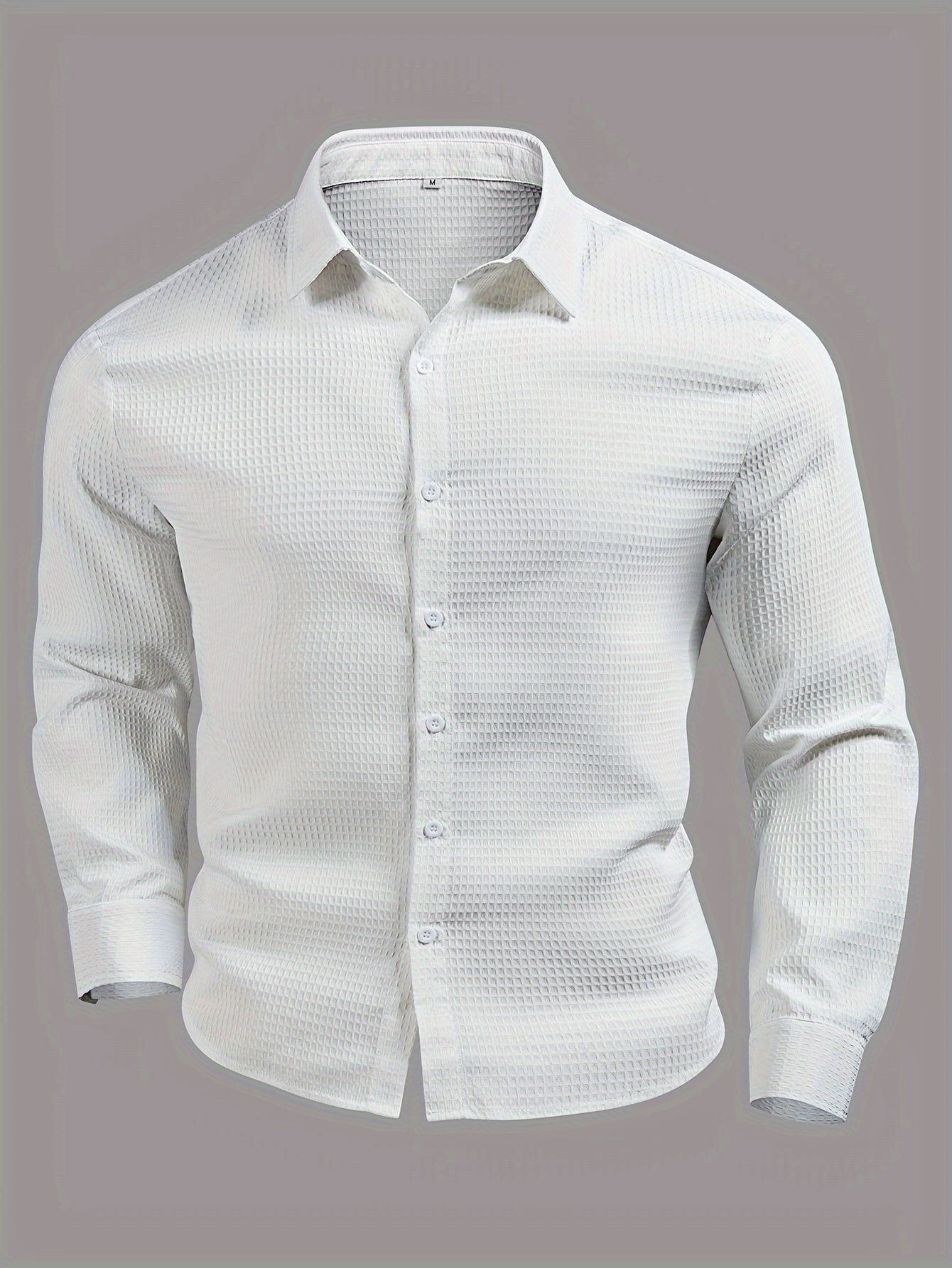 Chemise à revers à manches longues, texture gaufrée, décontractée, confortable