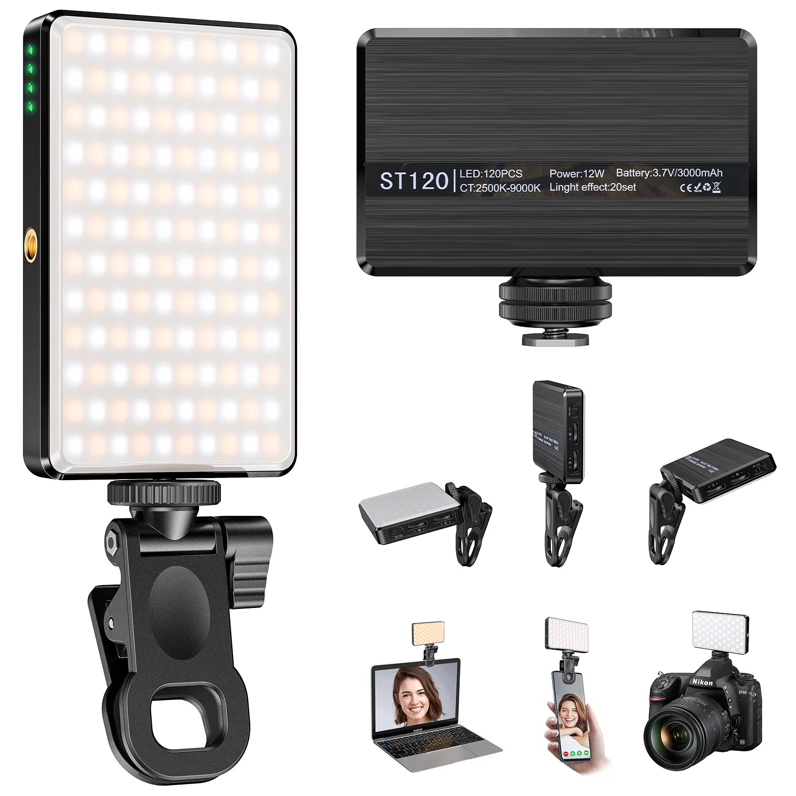 ST-120 LED lumière Rechargeable 3000 MAh ajusté 3 Modes d'éclairage CRI95 Mini lumière de Selfie Portable 2500-9000K