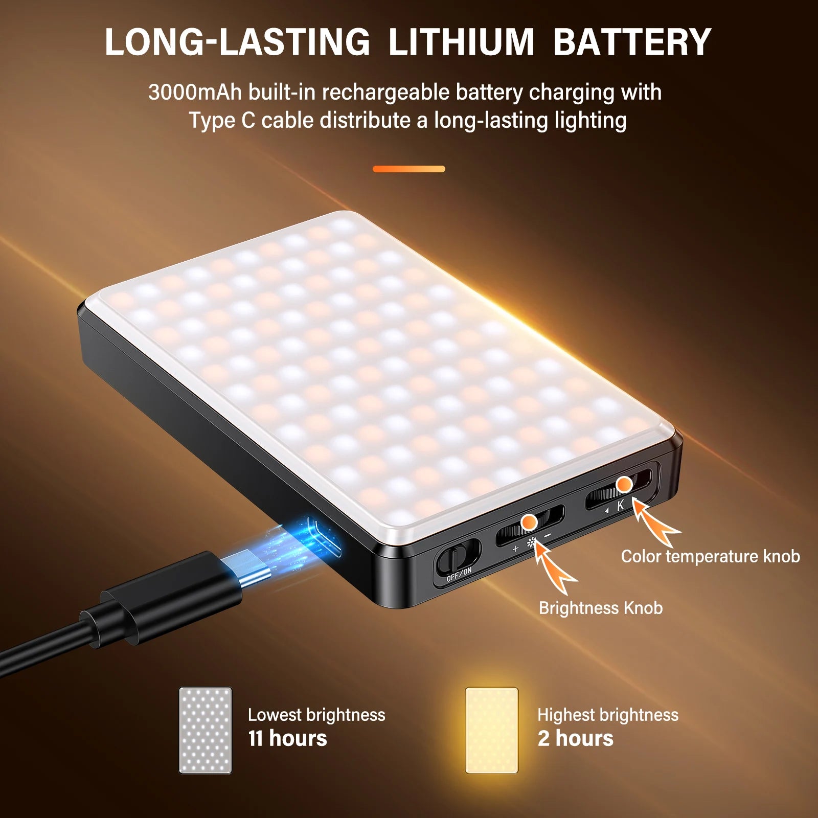 ST-120 LED lumière Rechargeable 3000 MAh ajusté 3 Modes d'éclairage CRI95 Mini lumière de Selfie Portable 2500-9000K