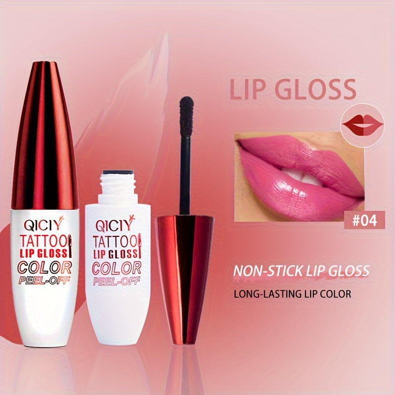 QICY Tattoo Lip Gloss Peel-Off, Rouge à lèvres liquide hydratant longue durée