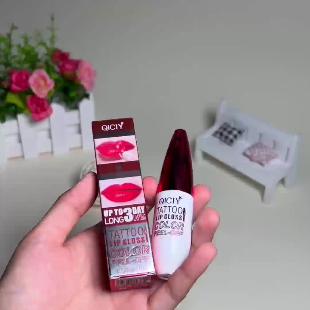 QICY Tattoo Lip Gloss Peel-Off, Rouge à lèvres liquide hydratant longue durée