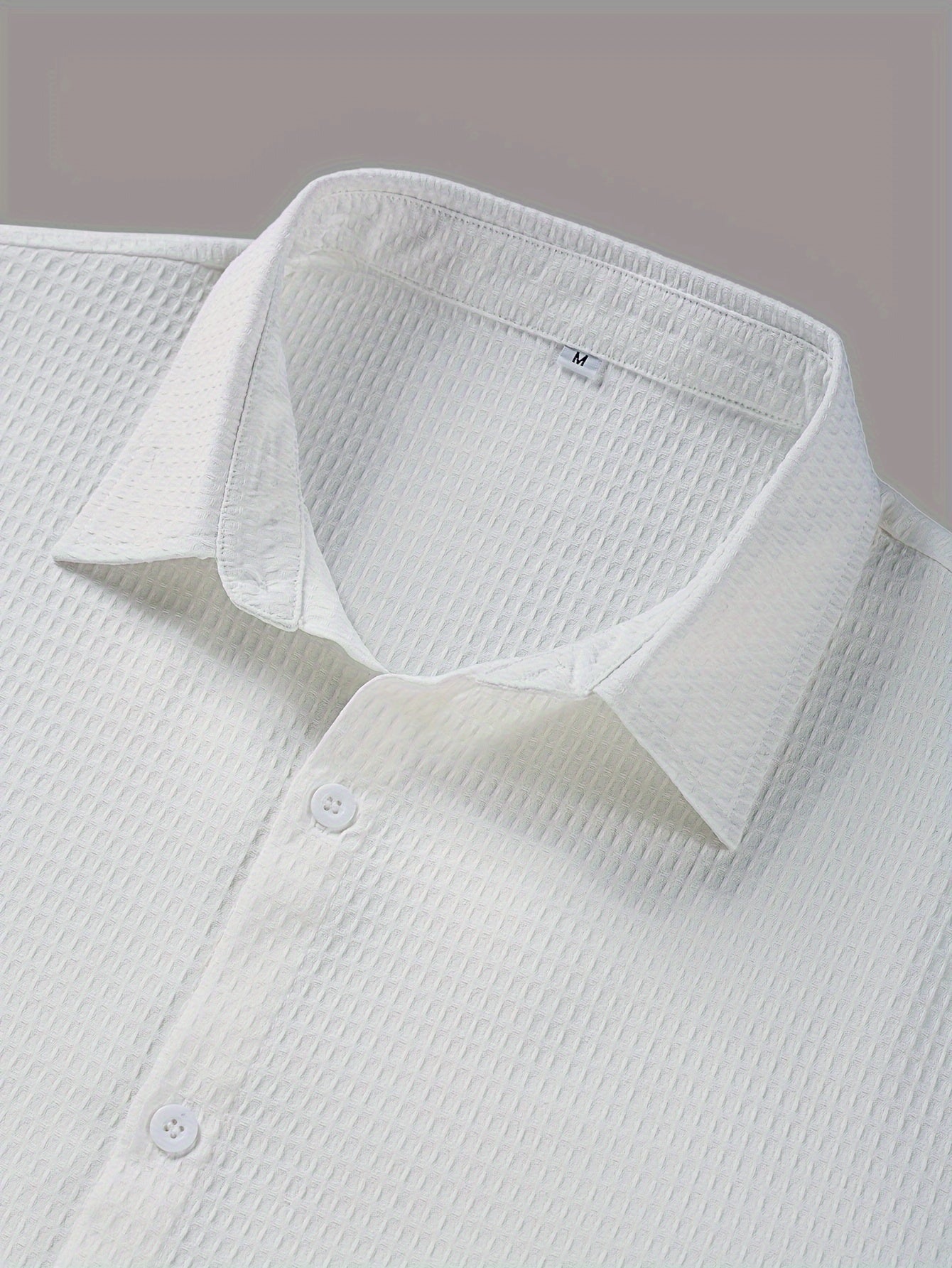 Chemise à revers à manches longues, texture gaufrée, décontractée, confortable