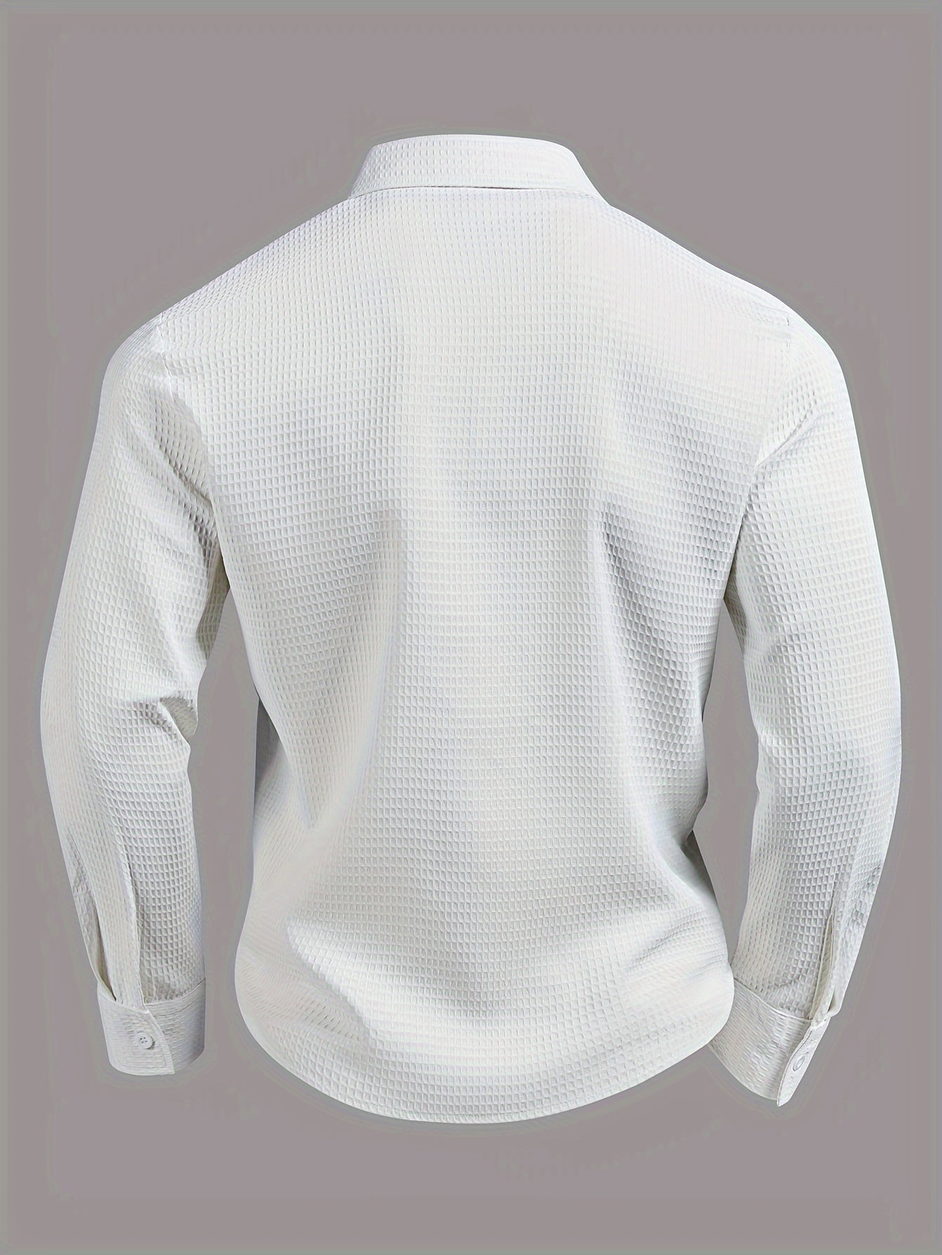 Chemise à revers à manches longues, texture gaufrée, décontractée, confortable