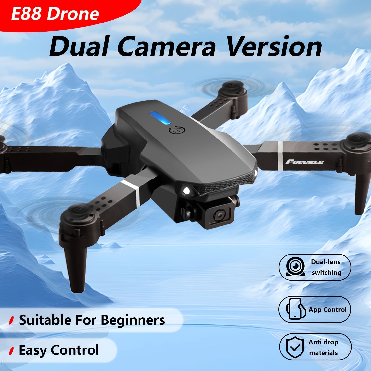 ABSLZER Drone E88, quadrirotor 480P avec deux caméras, facile à utiliser