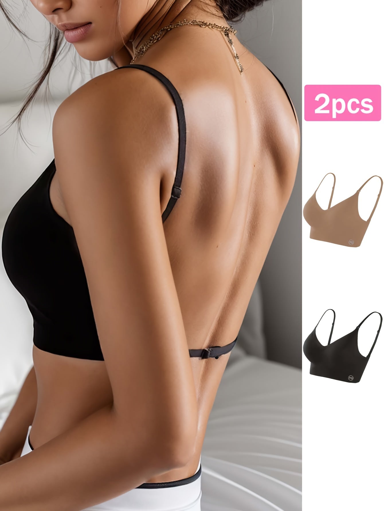 2 pièces soutien-gorge sans couture, dos nu en U, respirant et confortable avec bretelles réglables