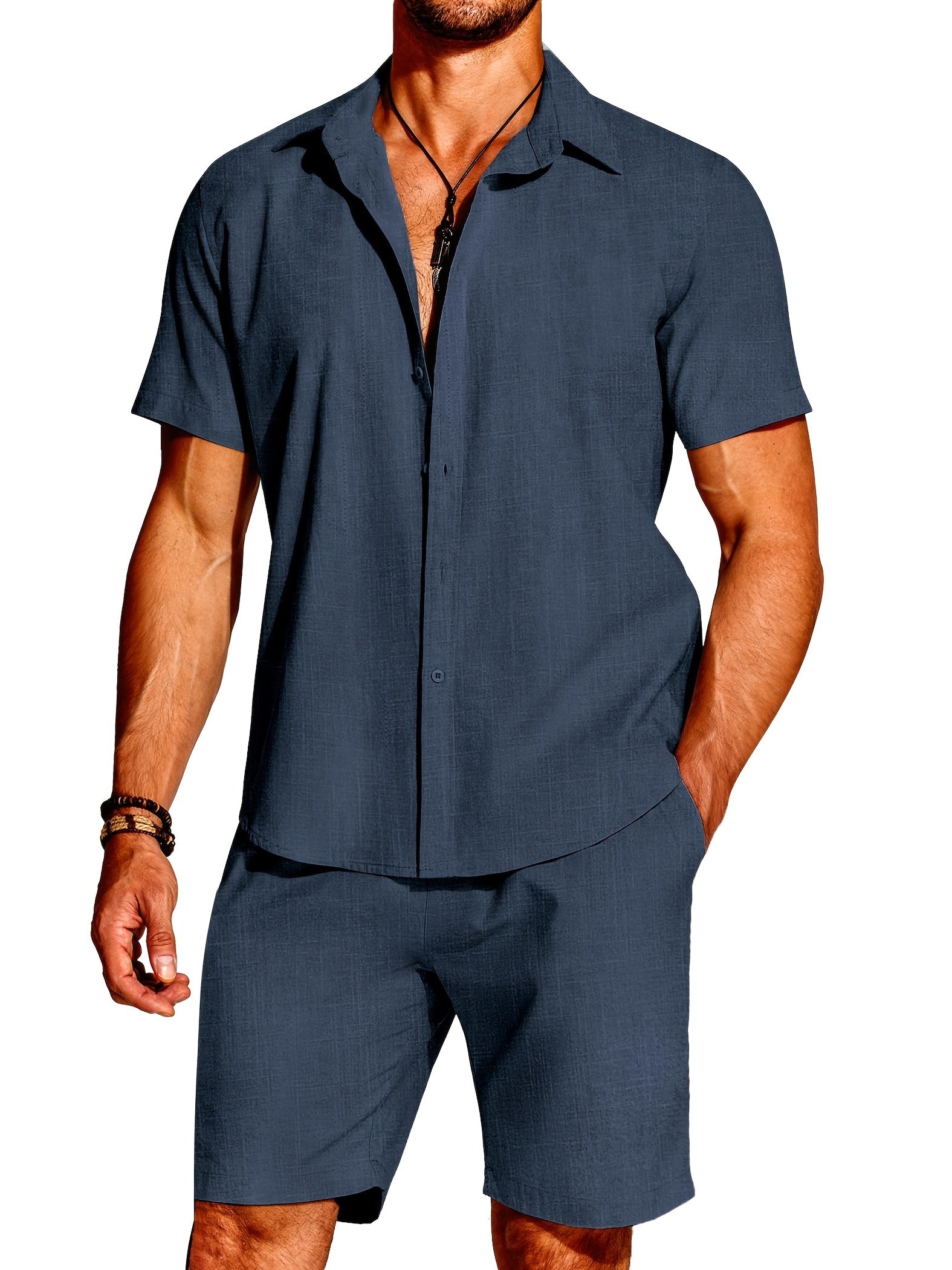 Ensemble 2 pièces pour hommes, chemises à revers ,Shorts  décontractées