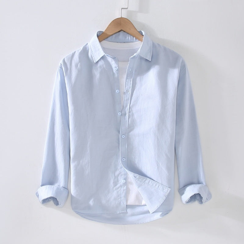Chemise à manches longues en coton et lin