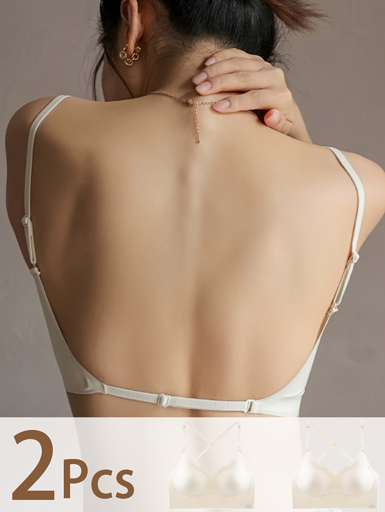 2 pièces soutien-gorge sans couture, dos nu en U, respirant et confortable avec bretelles réglables